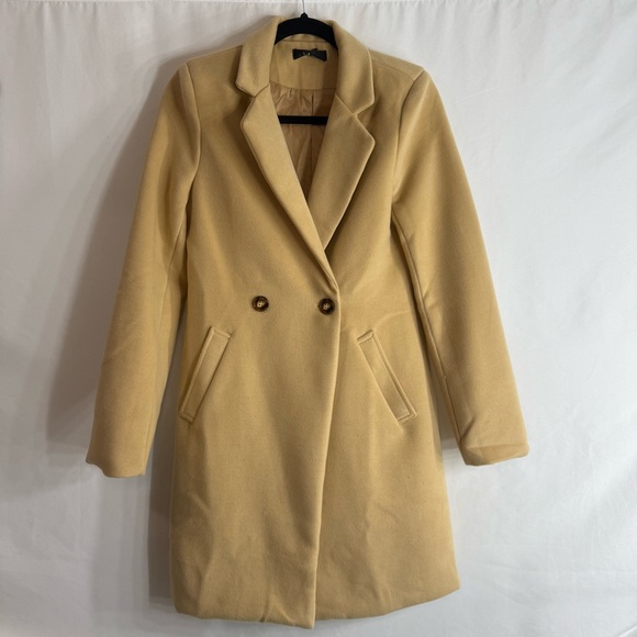 Lulus Harriet Long Double-Breasted Tan Coat, size XS - Picture 2 of 12